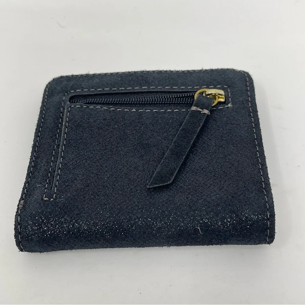 Fossil Madison Bifold Wallet Black Shimmer Nubuck Suede RFID Zippered Coin Pouch - Picture 9 of 11